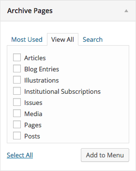 Archive Pages menu